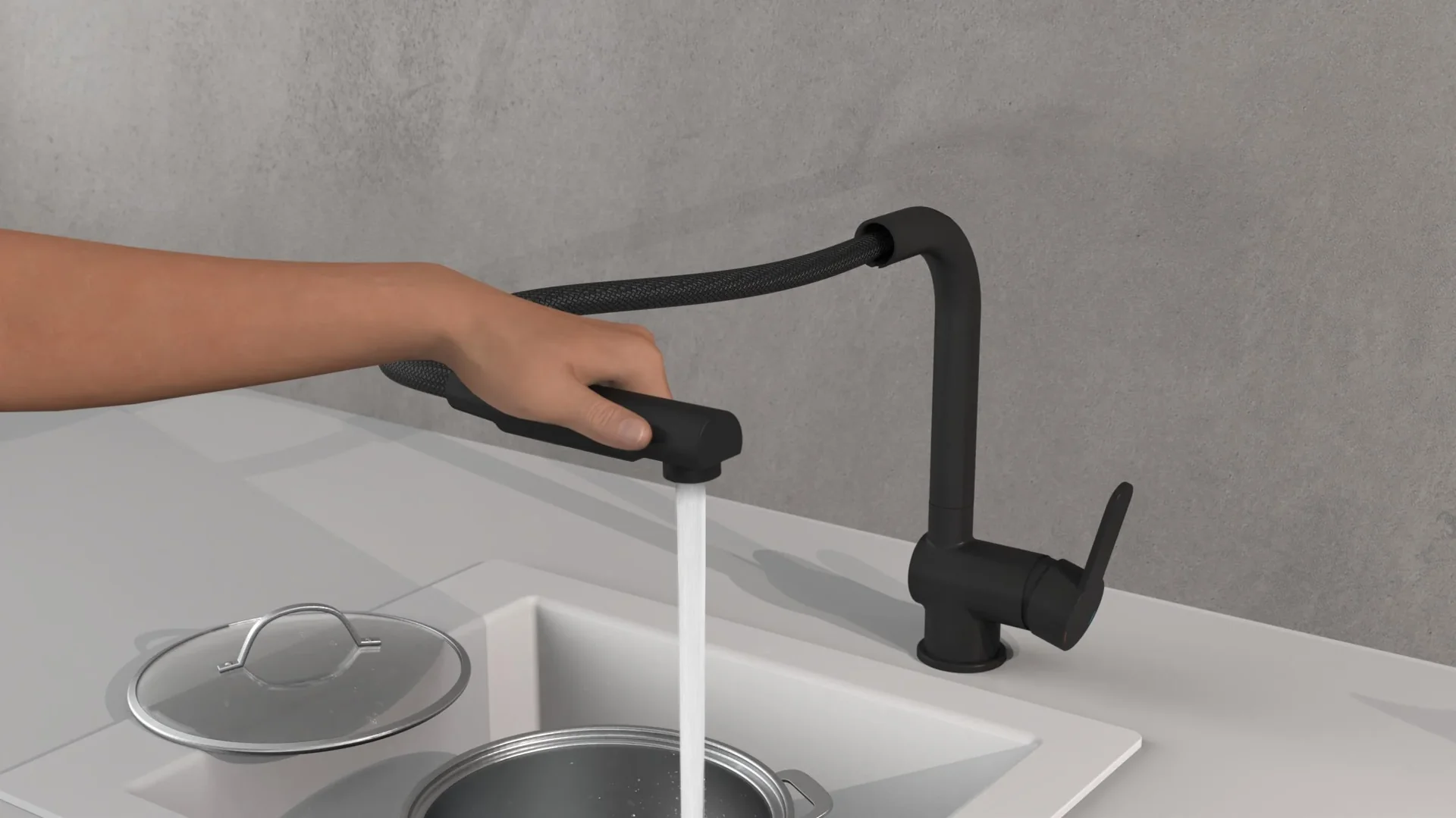 Spültischarmatur "LONDON", mit herausziehbarem Auslauf, Schwarz matt - 9
