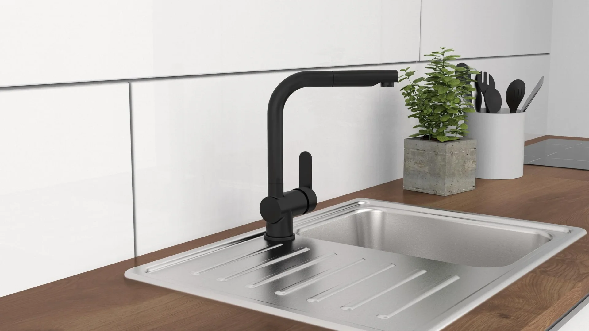 Spültischarmatur "LONDON", mit herausziehbarem Auslauf, Schwarz matt - 10
