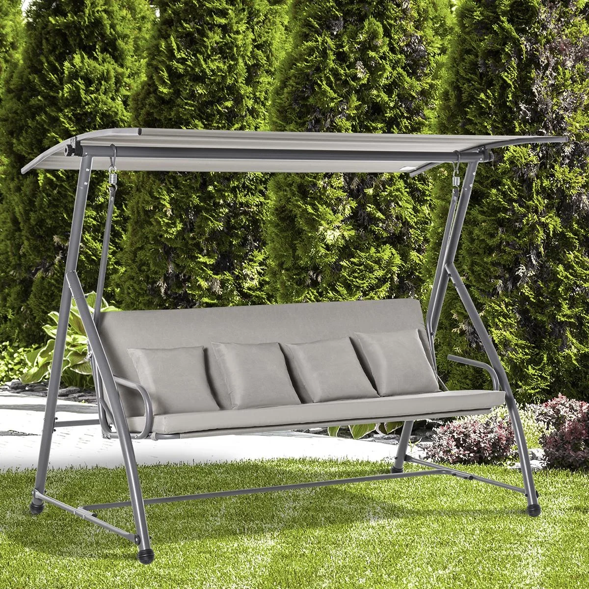 3-Sitzer Hollywoodschaukel Schaukelstuhl 2-in-1 Gartenliege mit Sonnendach winkeleinstellbar Stahl Polyester Outdoor Hel - 2
