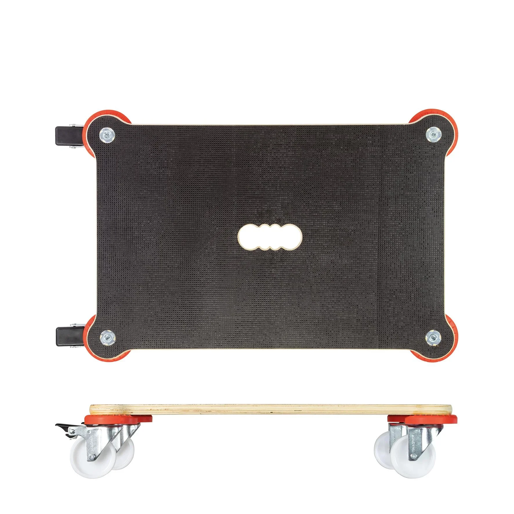 Transporthilfe MM 1370, 60 x 40 x 12,5 cm, harte Rollen Ø 75 mm, Gleitlager, 2 Bremsen, Platte FSC®, Tragkraft 200 kg - 4