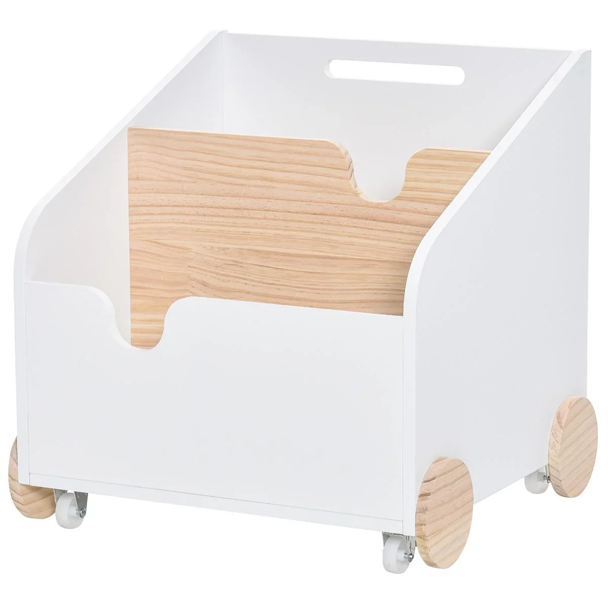 Kinderbücherregal mit Räder Bücherregal für Kinder Aufbewahrungsregal Spielzeugregal mit großem Stauraum MDF Kiefernholz - 0
