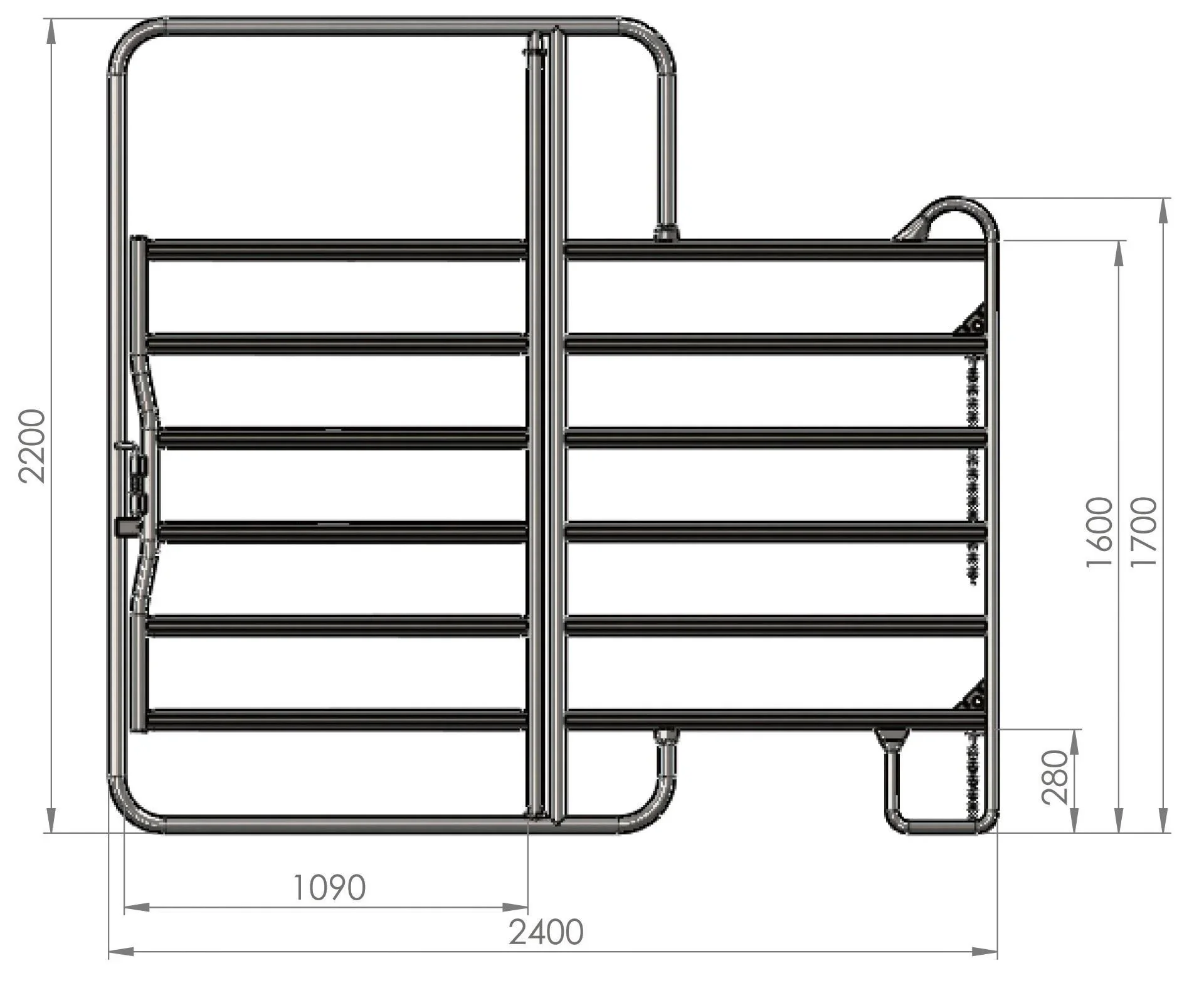 Weidepanel - Zaunelement mit Tor, 2,4 m Länge, Gesamthöhe 2,2 m - 0