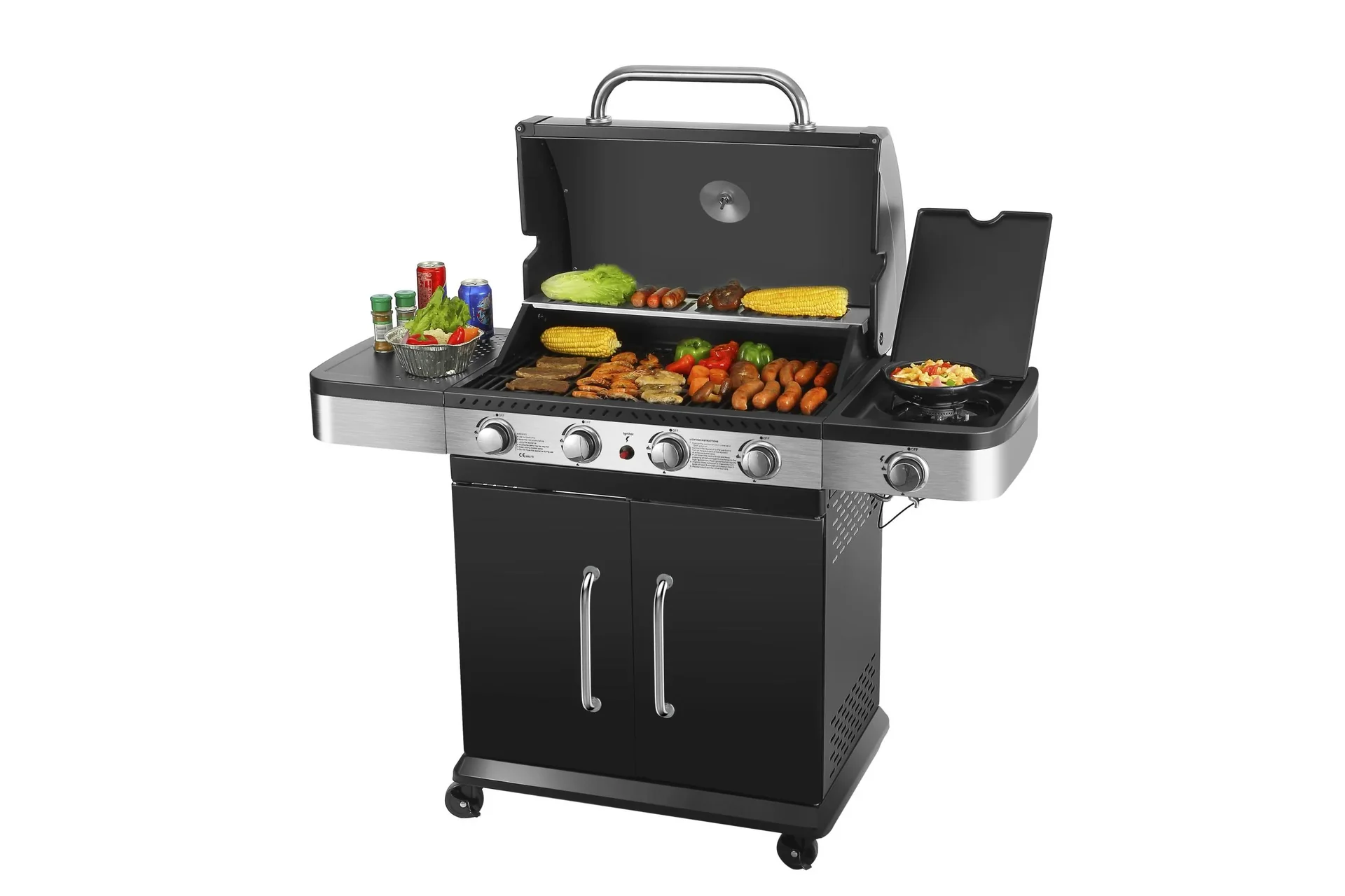 Gasgrill / Grillwagen Burlington 4 Hauptbrenner +1 Seitenbrenner, Grillfäche 70 x 42 cm - 4