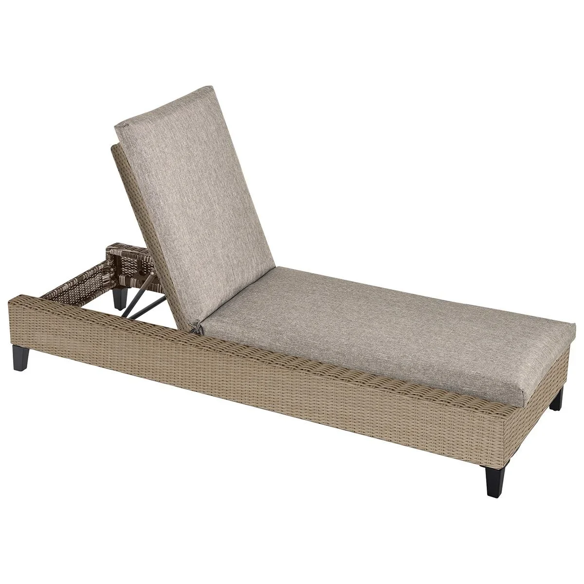 Polyrattan Gartenliege mit Kissen Sonnenliege 5-stufig verstellbar Rattanliege Gartenmöbel Liege Stahl Khaki 72 x 198 x - 2
