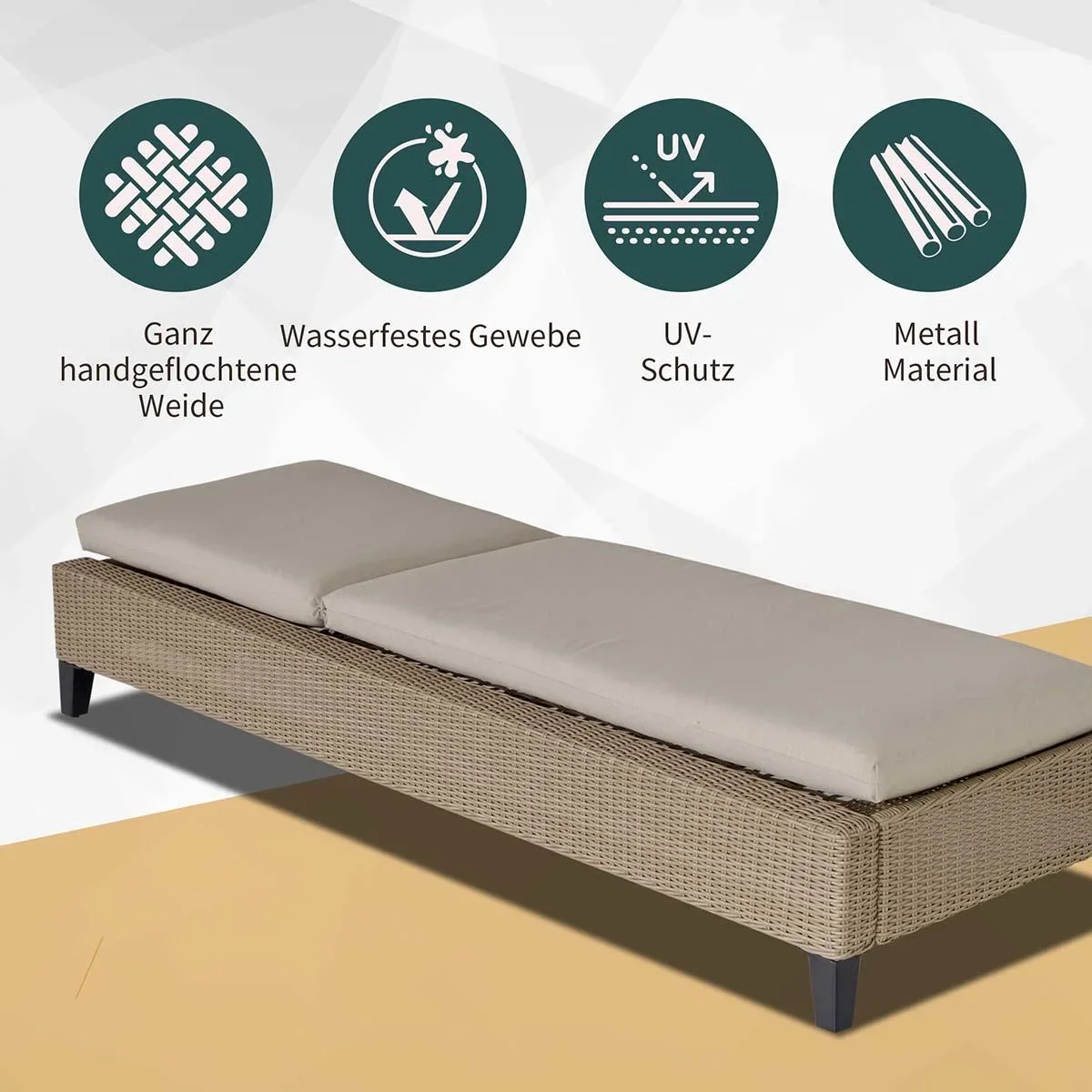 Polyrattan Gartenliege mit Kissen Sonnenliege 5-stufig verstellbar Rattanliege Gartenmöbel Liege Stahl Khaki 72 x 198 x - 3