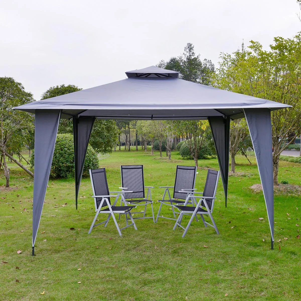 Pavillon mit Doppeldach, Metallrahmen, grau, 3,5 x 3,5 x 2,7 m - 2