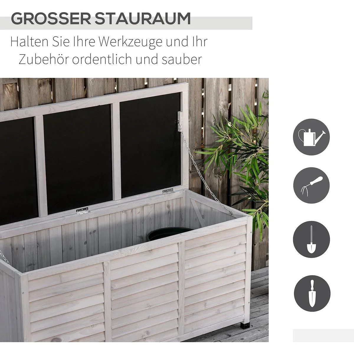 Gartenschrank Gerätehaus Gerätescharank wasserbeständig Tannenholz dauerhaft große Raum 127 x 56 x 60 cm Grau - 0