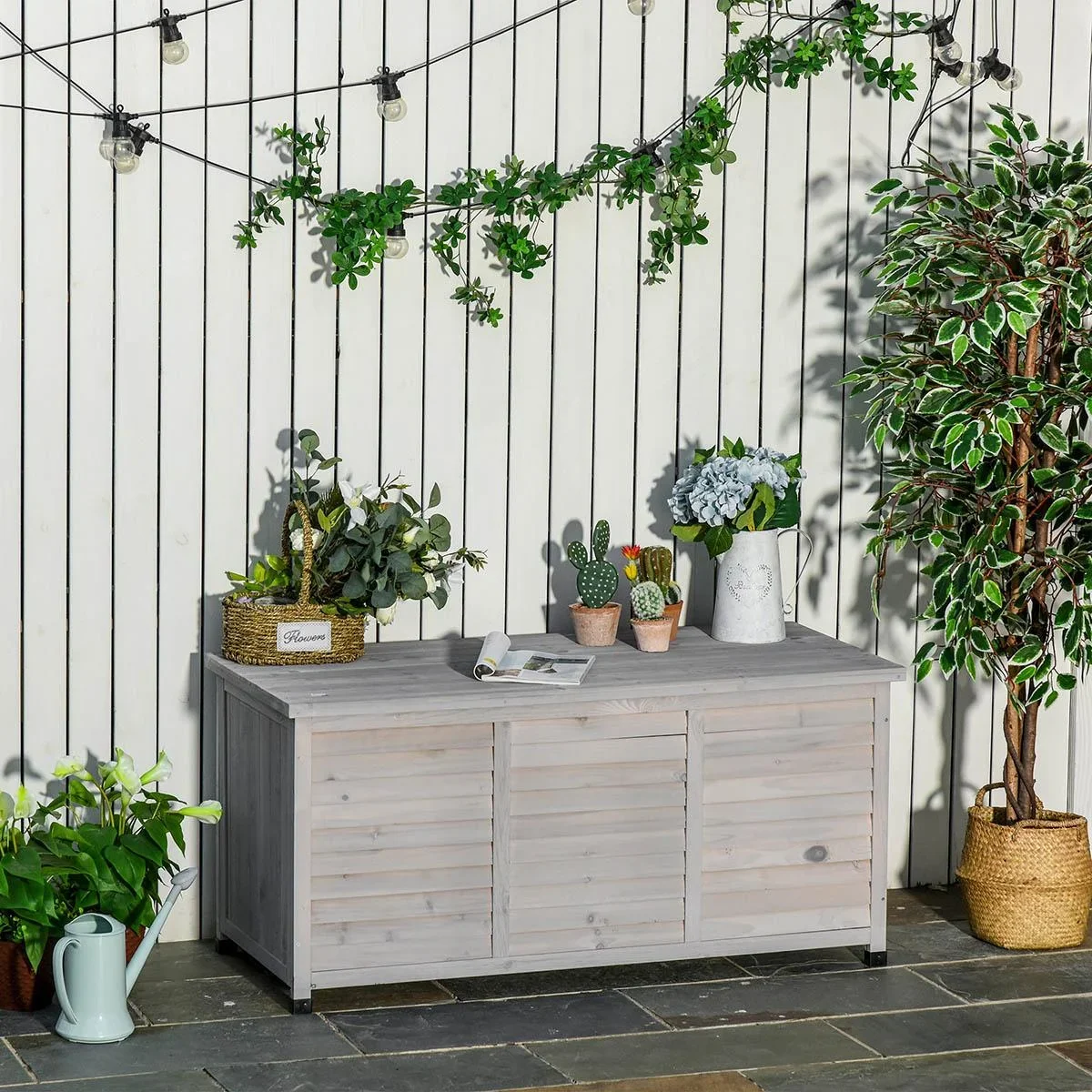 Gartenschrank Gerätehaus Gerätescharank wasserbeständig Tannenholz dauerhaft große Raum 127 x 56 x 60 cm Grau - 1