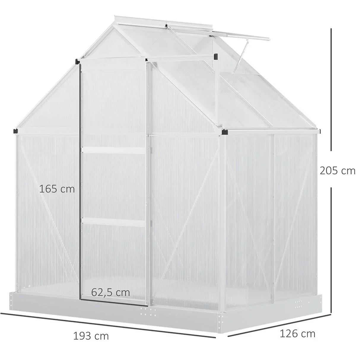 Aluminium Gewächshaus Gartenhaus mit Fenster Tür 193 x 126 x 205 cm 2,5 Pflanzenhaus inkl. Fundament Treibhaus Tomatenh - 1
