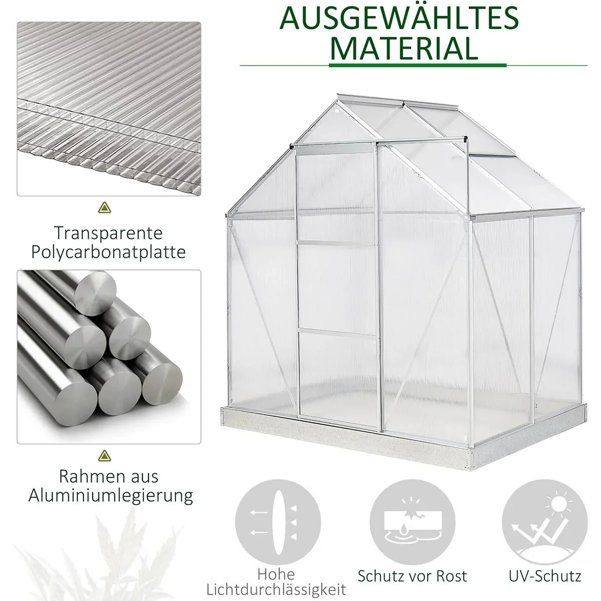 Aluminium Gewächshaus Gartenhaus mit Fenster Tür 193 x 126 x 205 cm 2,5 Pflanzenhaus inkl. Fundament Treibhaus Tomatenh - 3