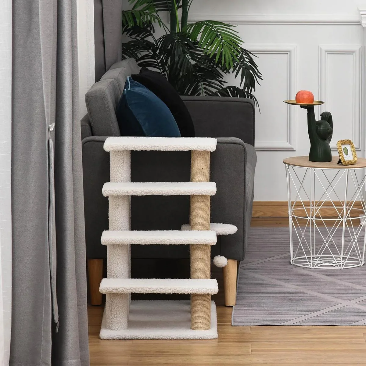 Haustiertreppe mit Krätzsäulen weiß - 3