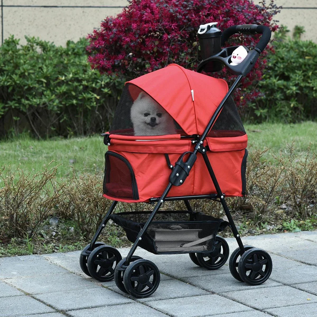 Hundebuggy mit Klappfunktion Hundewagen Buggy für Hunde und Katzen Haustierwagen Katzenbuggy Oxford Rot 67 x 45 x 96 cm - 0
