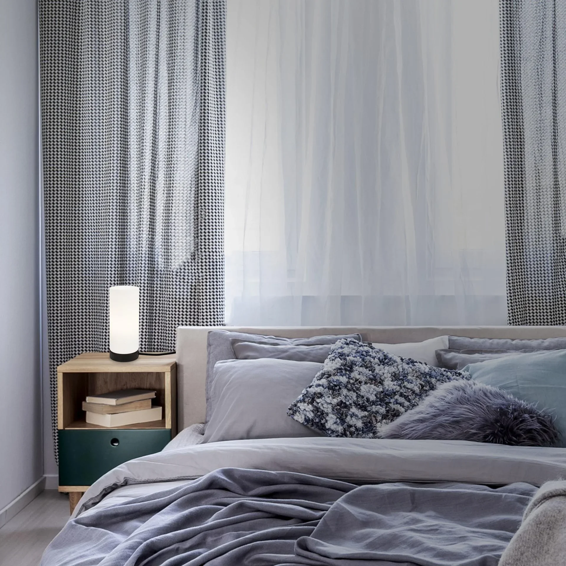 PAIPA Tischleuchte, schwarz, opal-Glas, Kabelschalter, E14 Fassung - 2