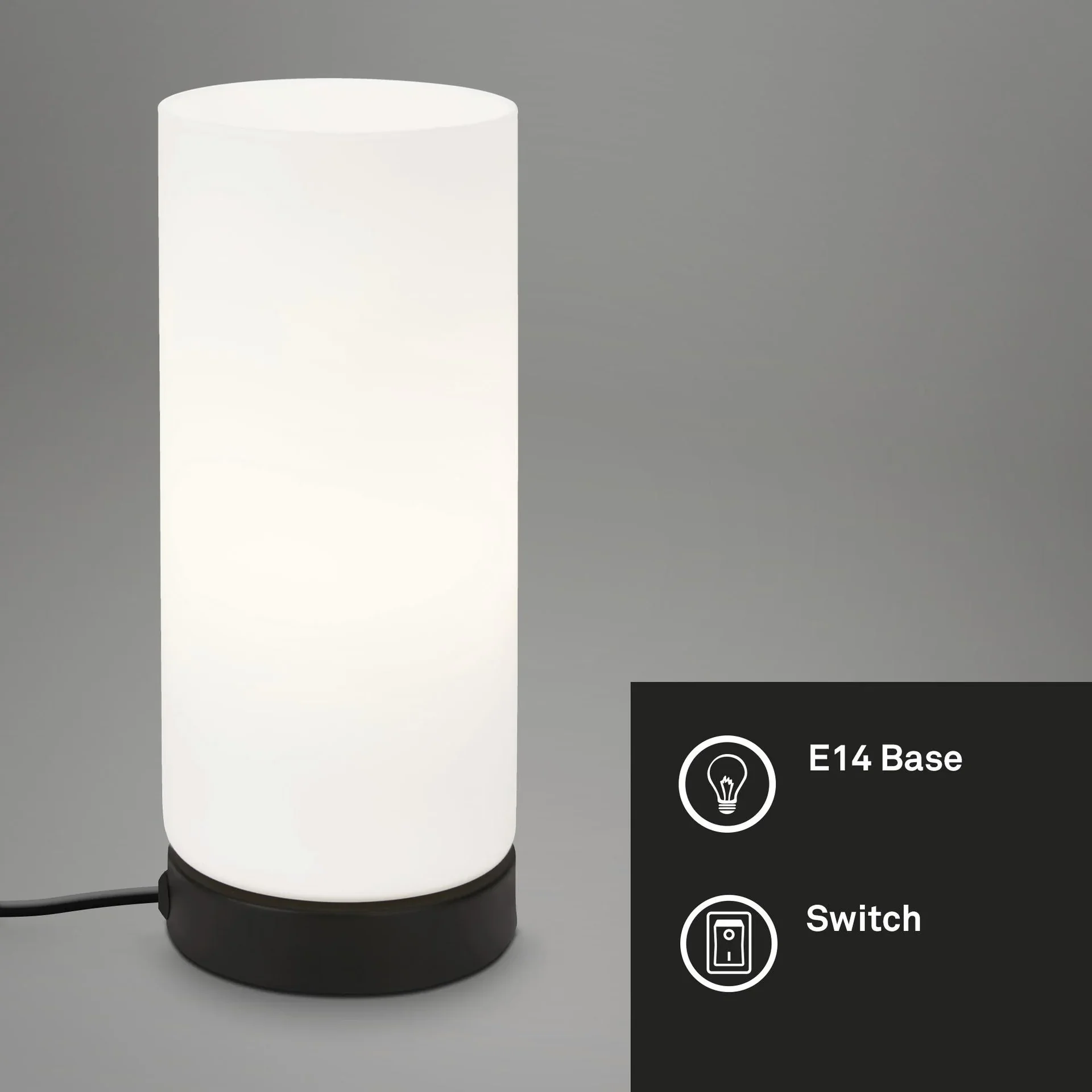 PAIPA Tischleuchte, schwarz, opal-Glas, Kabelschalter, E14 Fassung - 4