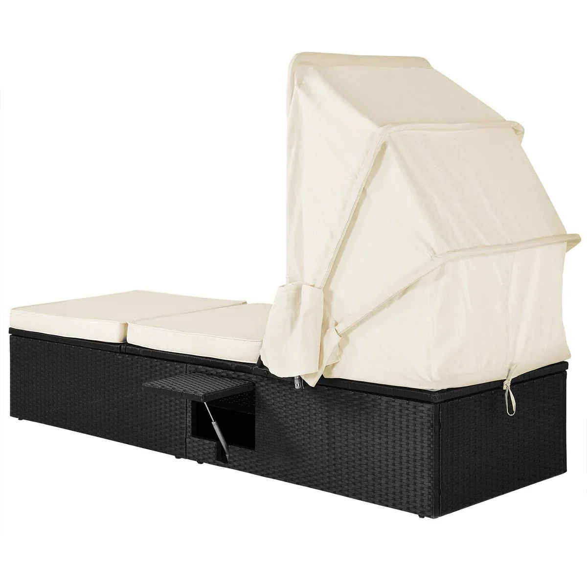 Liege mit Schiebedach Polyrattan schwarz/cremeweiß 195 x 60 x 39/145cm - 3