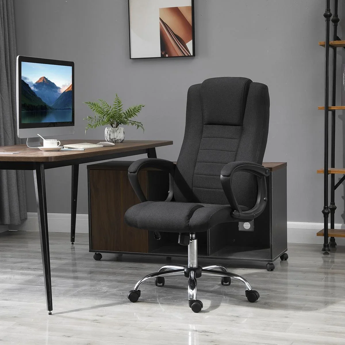 Bürostuhl Computerstuhl mit Wippenfunktion Kopfstütze ergonomischer Schreibtischstuhl drehbar höhenverstellbar Leinen-To - 1