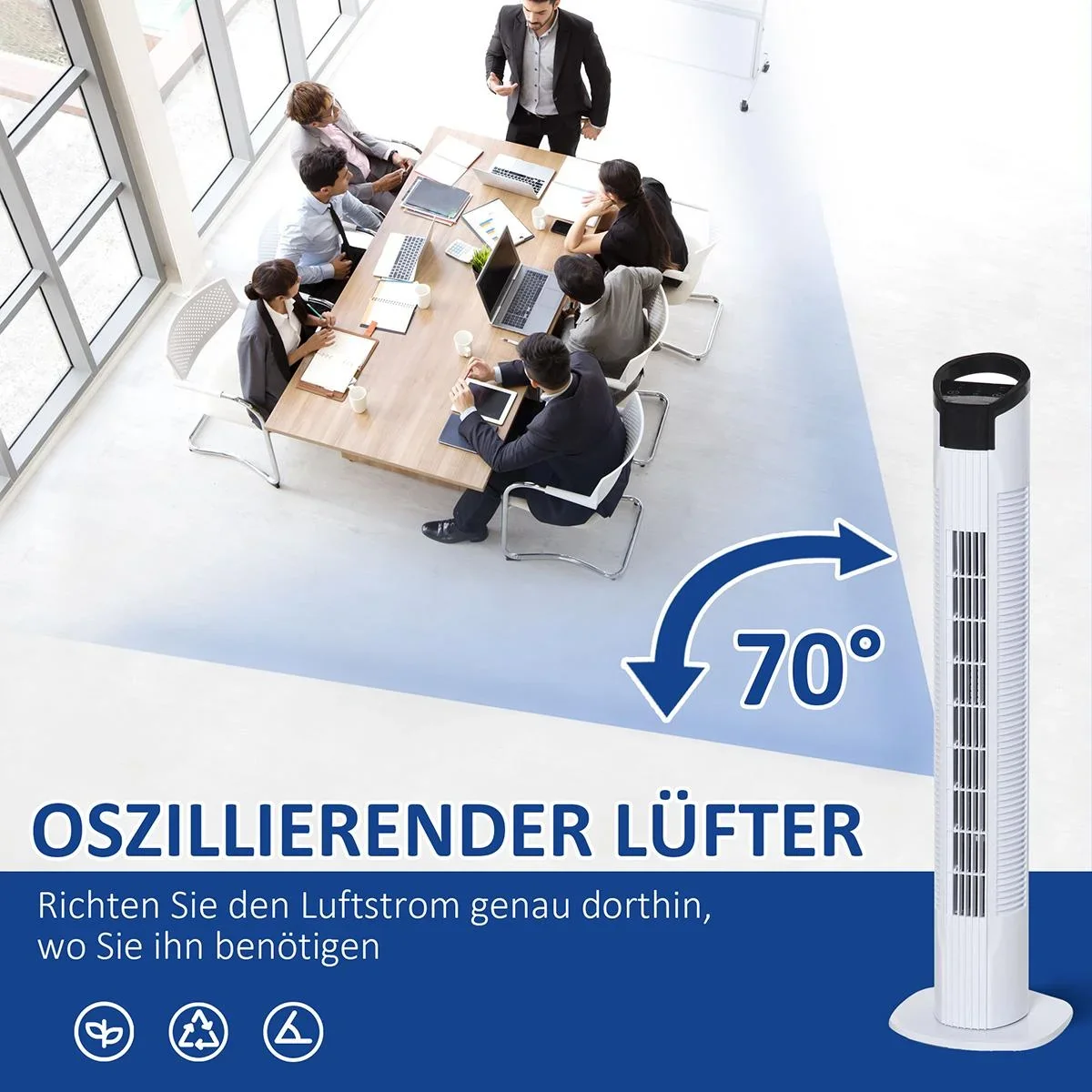 Turmventilator mit Fernsteuerung 70° Oszillierender Standventilator 78,5cm 50W 3 Modi & 3 Geschwindigkeiten Schwarz+Weiß - 0