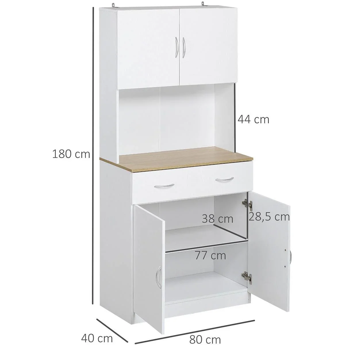 Küchenschrank 180 cm Küchenbuffet Hochschrank Geschirrschrank Esszimmerschrank mit Schubladen Schrank Weiß 80 x 40 x 18 - 2