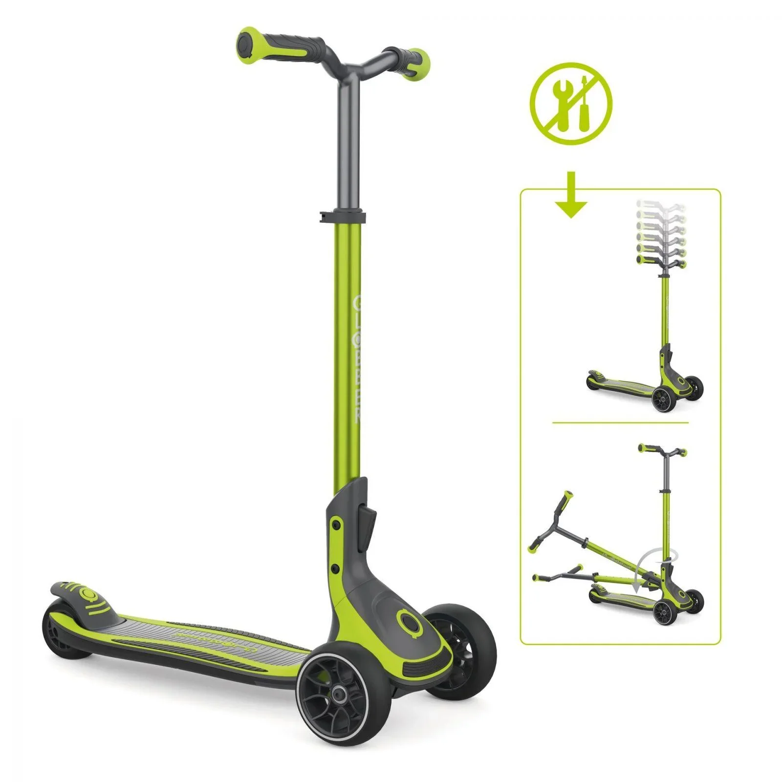 ULTIMUM   Tretroller Kinder Erwachsene, 125/90 mm extra breit, ABEC 7, 3-rädrig, höhenverstellbar, lime grün - 2