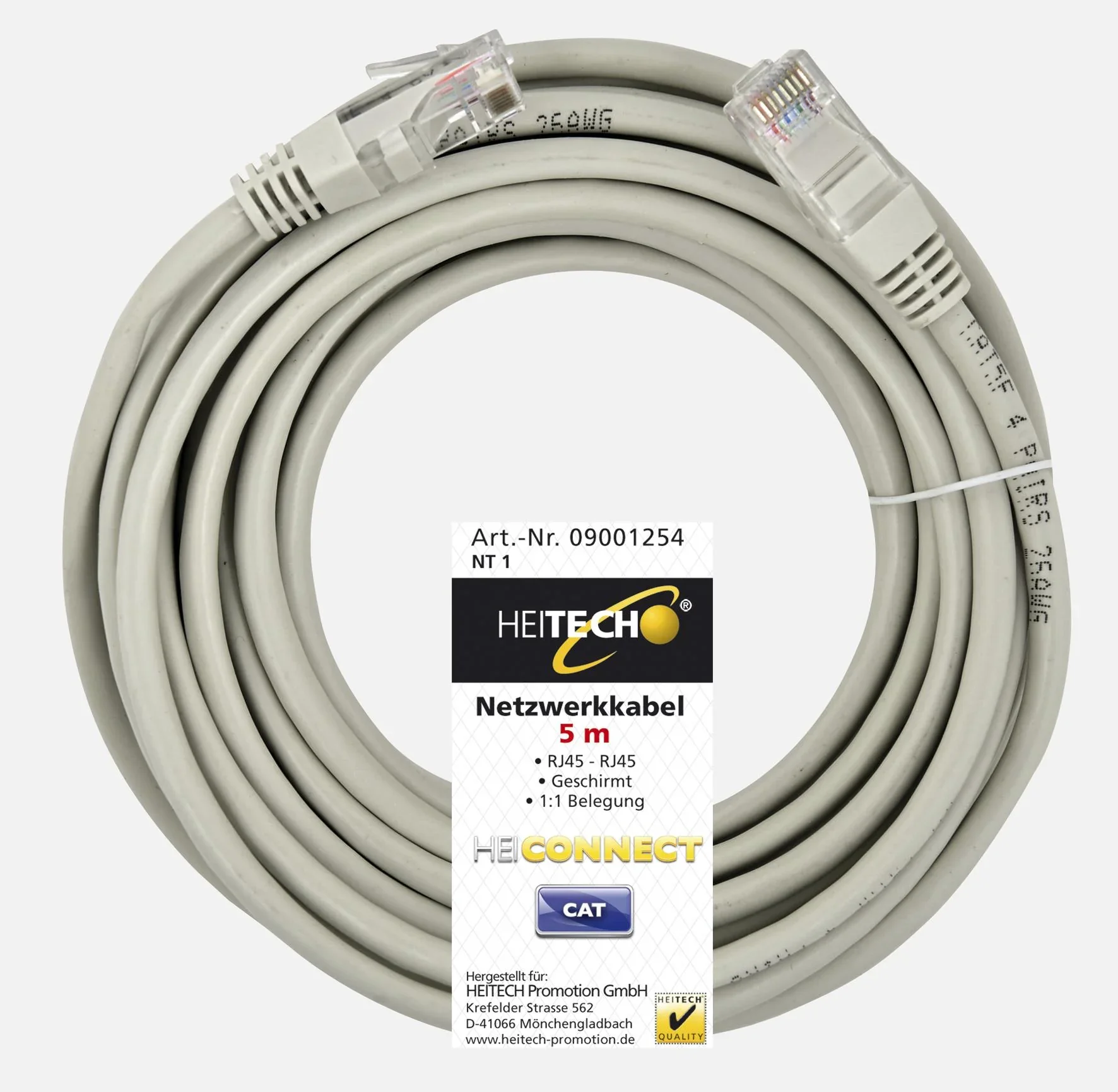 Netzwerkkabel 5m, RJ45-RJ45, geschirmt, 1:1 Belegung - 0