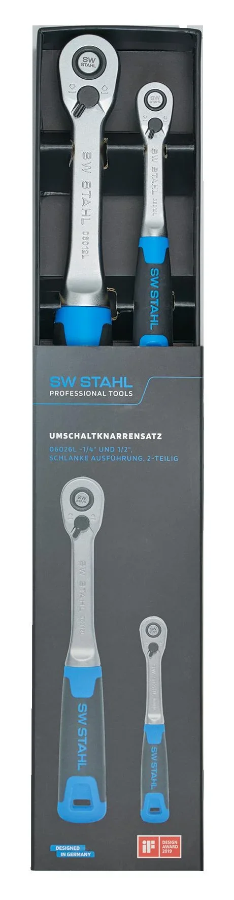 Umschaltknarrensatz, 1/4" und 1/2", schlanke Ausführung, 2-teilig - 4