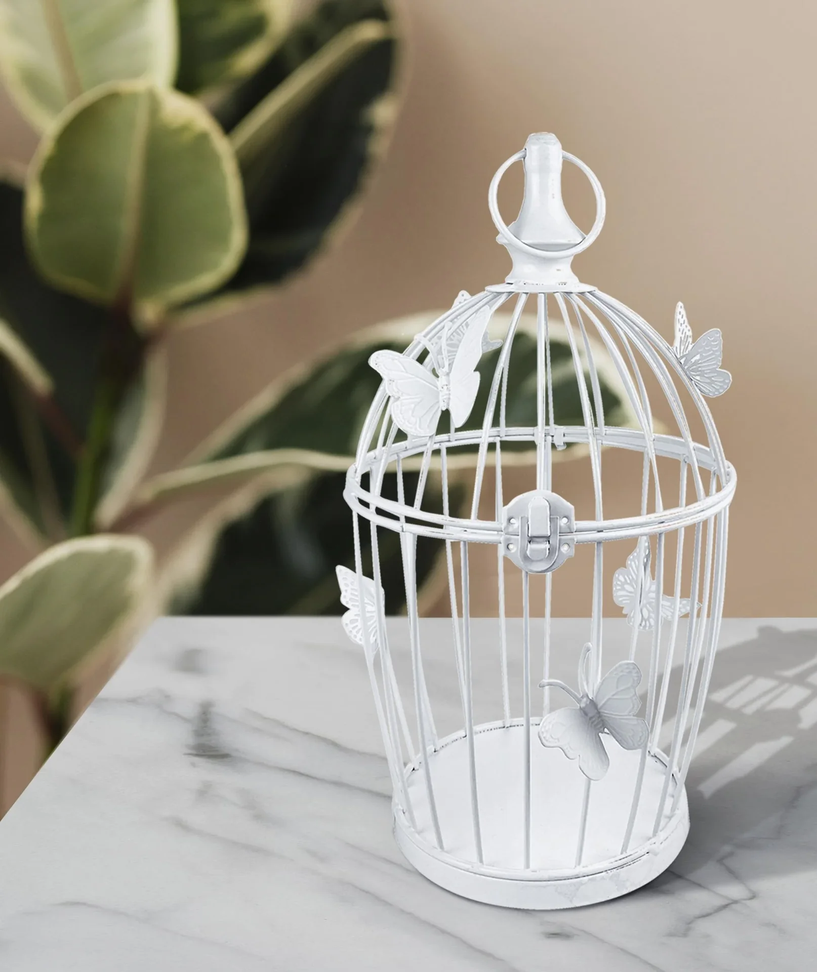 Deko Blumenkäfig in Weiss mit Schmetterling Design - 0