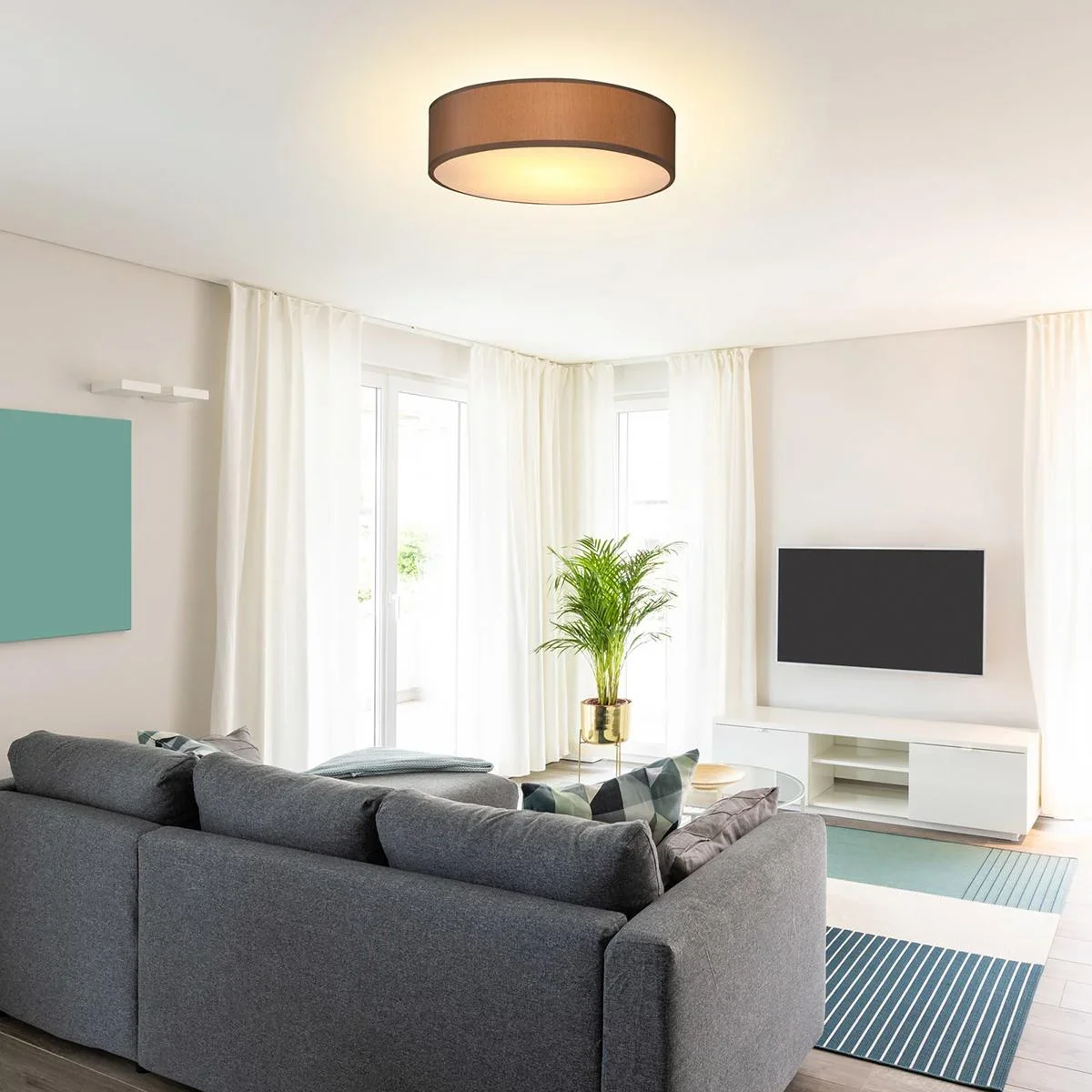 Deckenleuchte - Taupe - Stoff - Ø38cm - 5