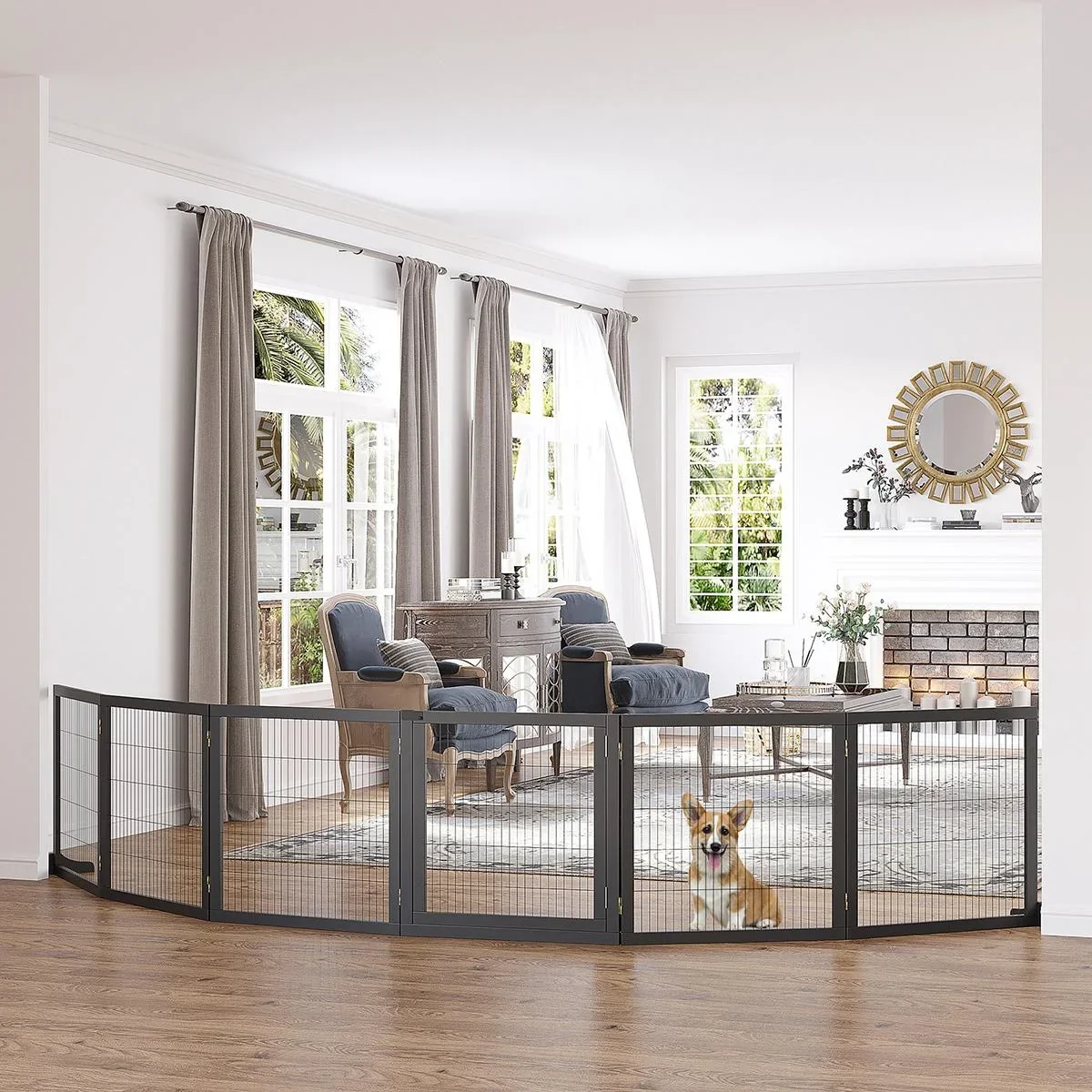 Türschutzgitter Absperrgitter für Hunde Schutzgitter Hundegitter Sicherheitstür Bidirektionales Falten Kiefernholz Metal - 3