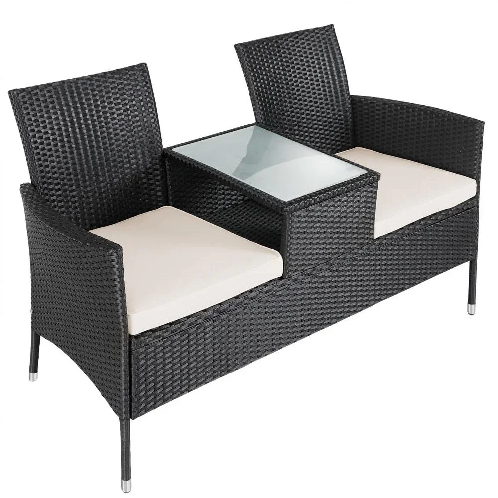 Gartenbank / Love Bench - Polyrattan- 143x55x88cm - schwarz - 1