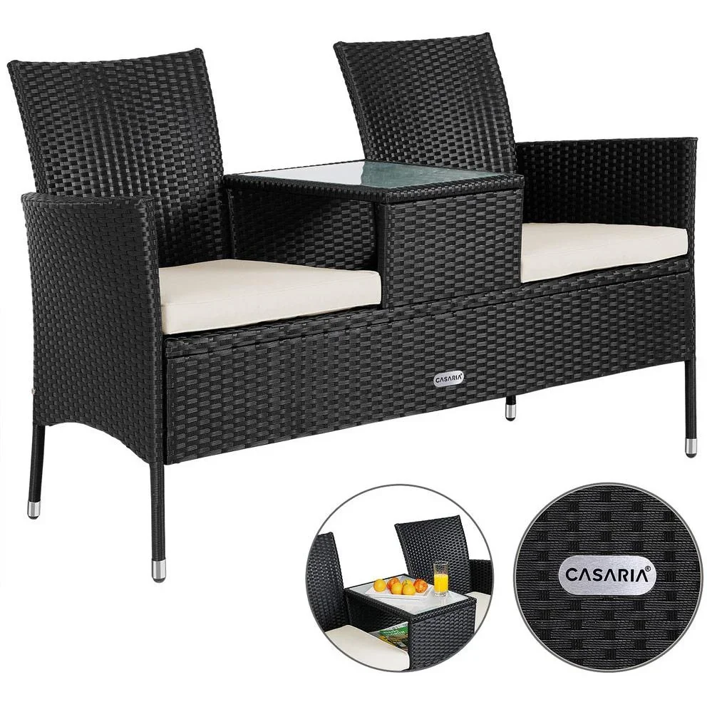 Gartenbank / Love Bench - Polyrattan- 143x55x88cm - schwarz - 4