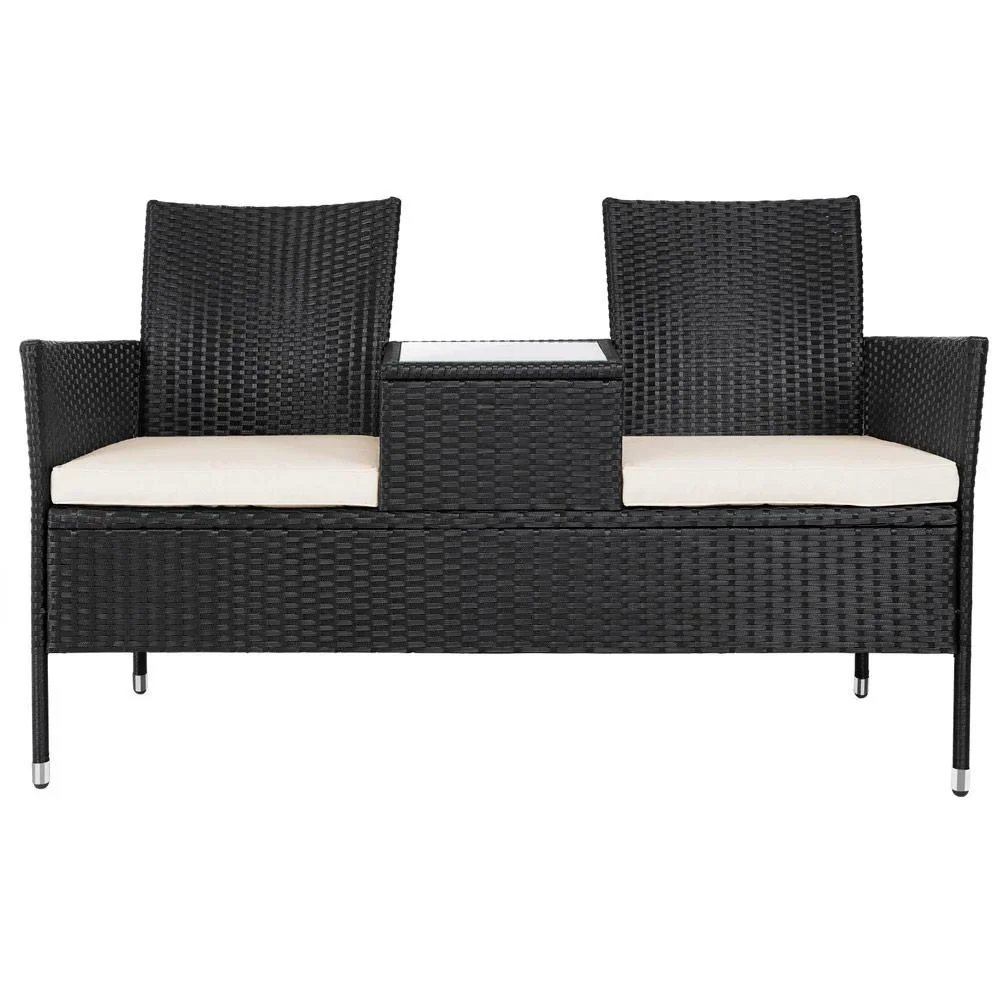 Gartenbank / Love Bench - Polyrattan- 143x55x88cm - schwarz - 5