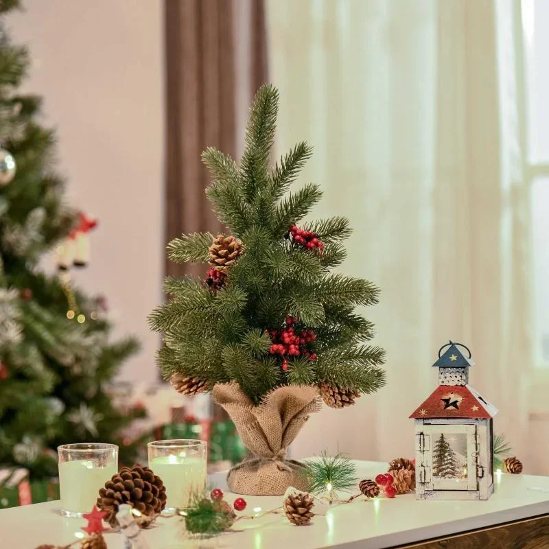 Weihnachtsbaum 50 cm Christbaum mit 4 roten Beeren und 4 Tannenzapfen - 1