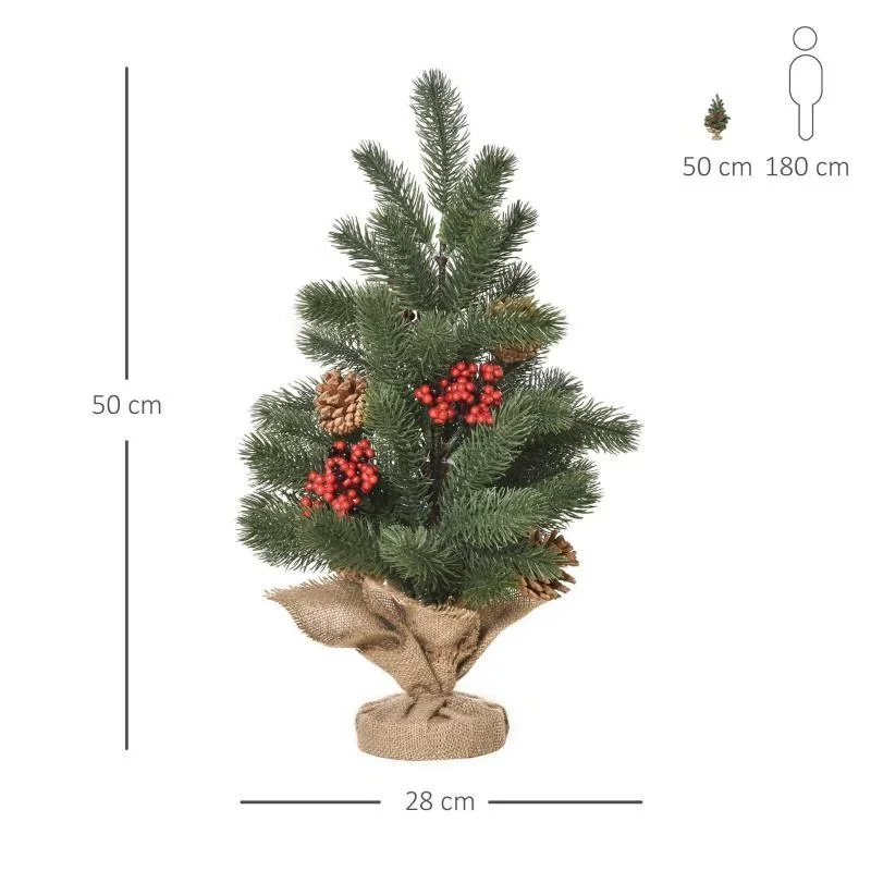 Weihnachtsbaum 50 cm Christbaum mit 4 roten Beeren und 4 Tannenzapfen - 2