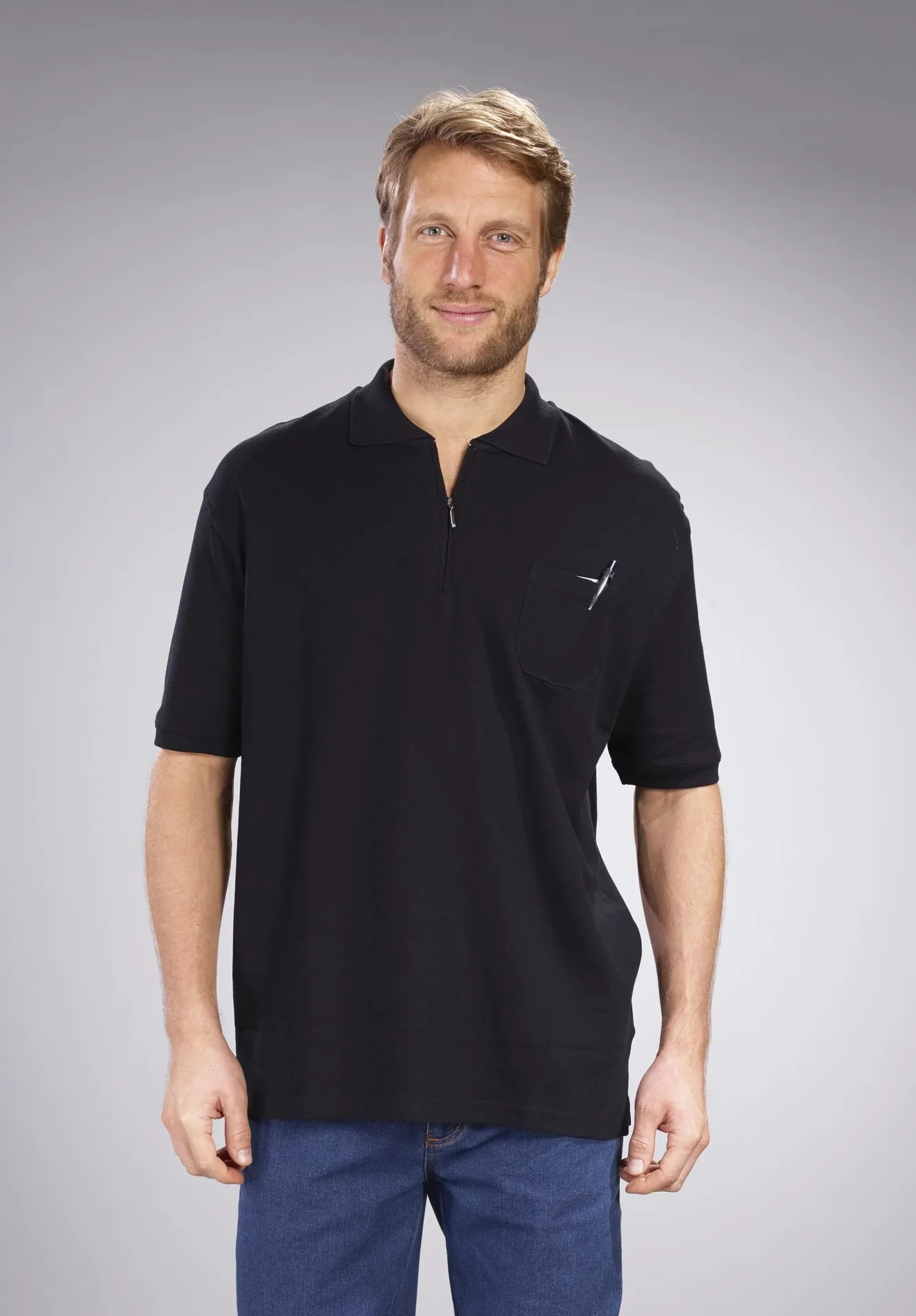 Poloshirt mit Reißverschluss, schwarz, Gr. M - 2