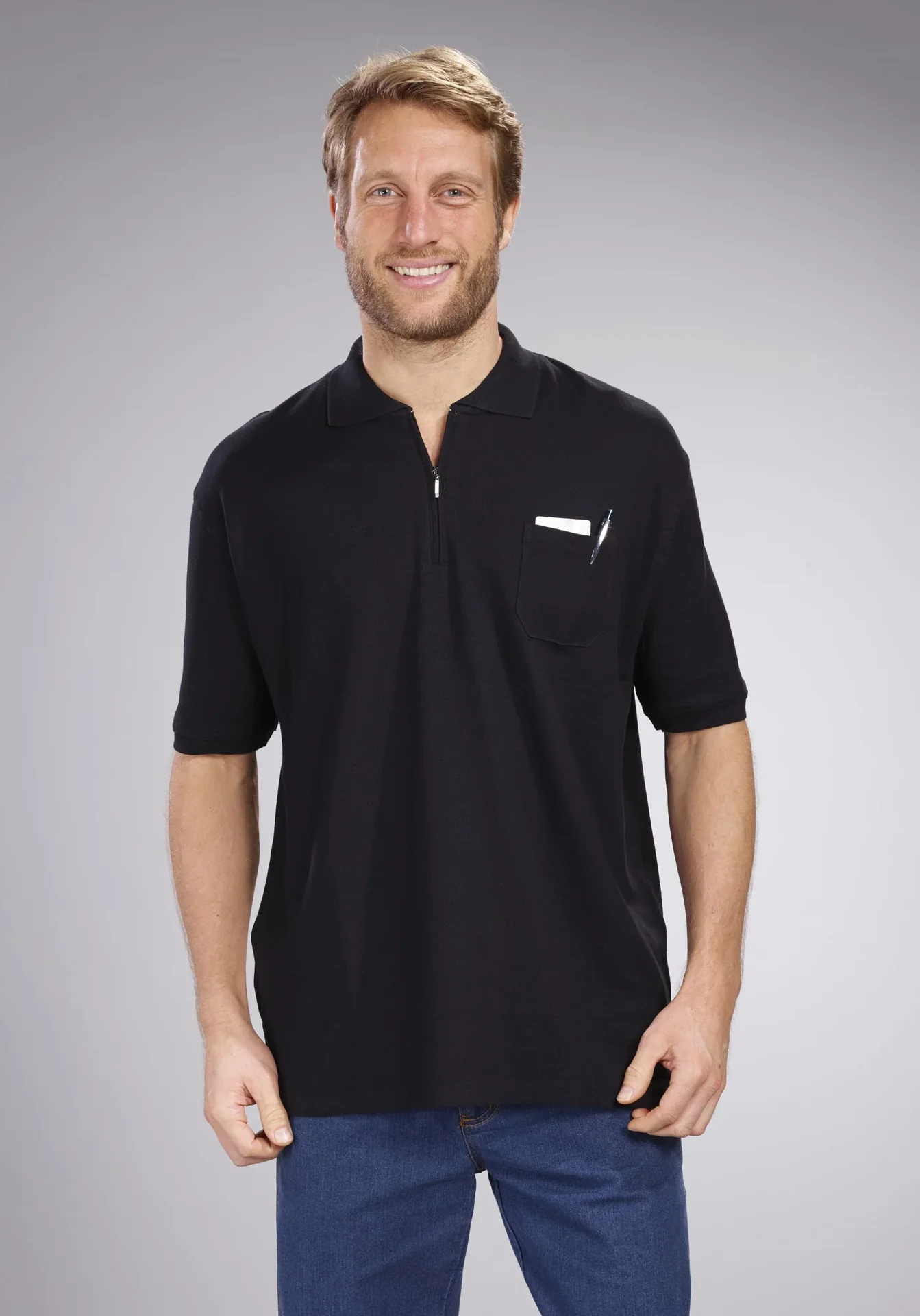 Poloshirt mit Reißverschluss, schwarz, Gr. M - 5
