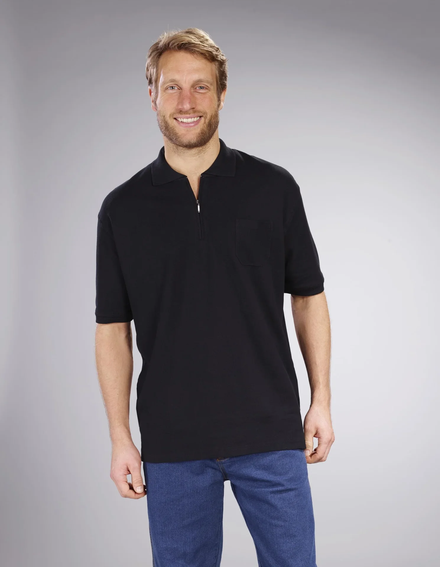 Poloshirt mit Reißverschluss, schwarz, Gr. M - 6