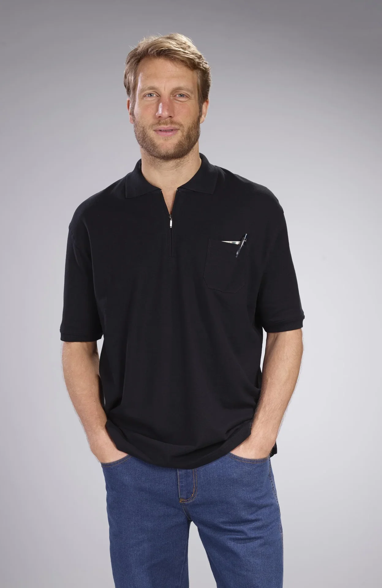Poloshirt mit Reißverschluss, schwarz, Gr. M - 7
