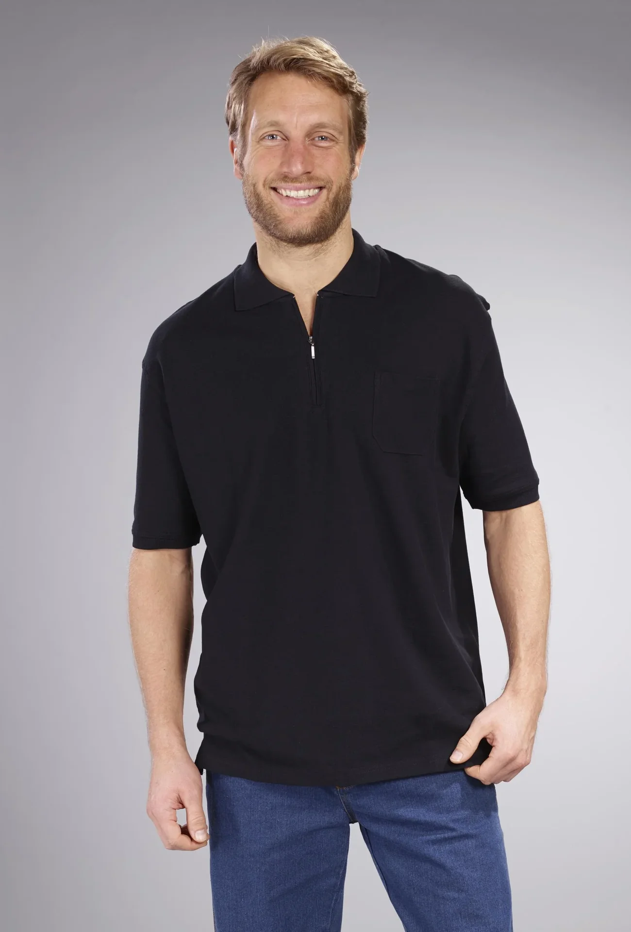 Poloshirt mit Reißverschluss, schwarz, Gr. M - 8