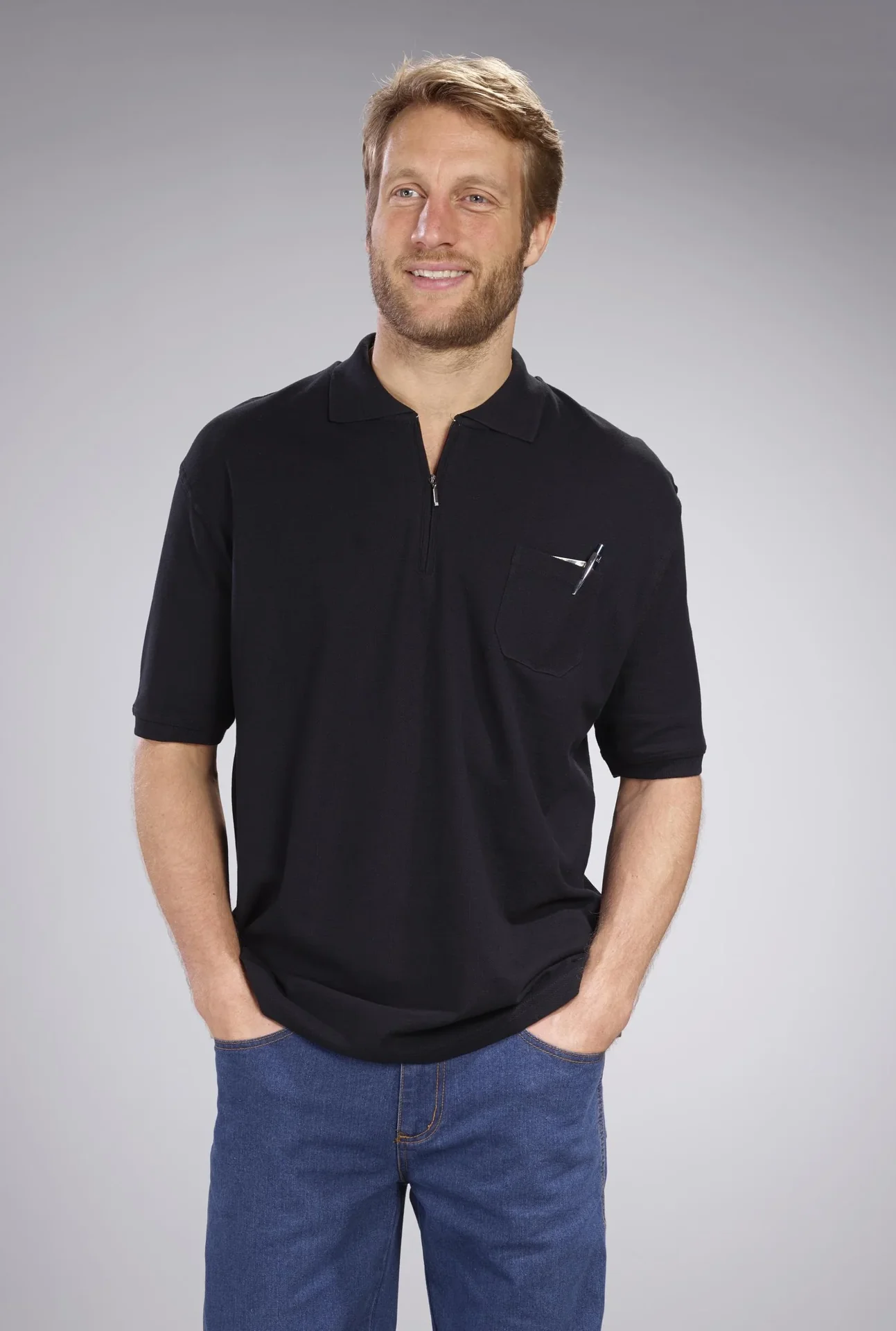 Poloshirt mit Reißverschluss, schwarz, Gr. M - 10