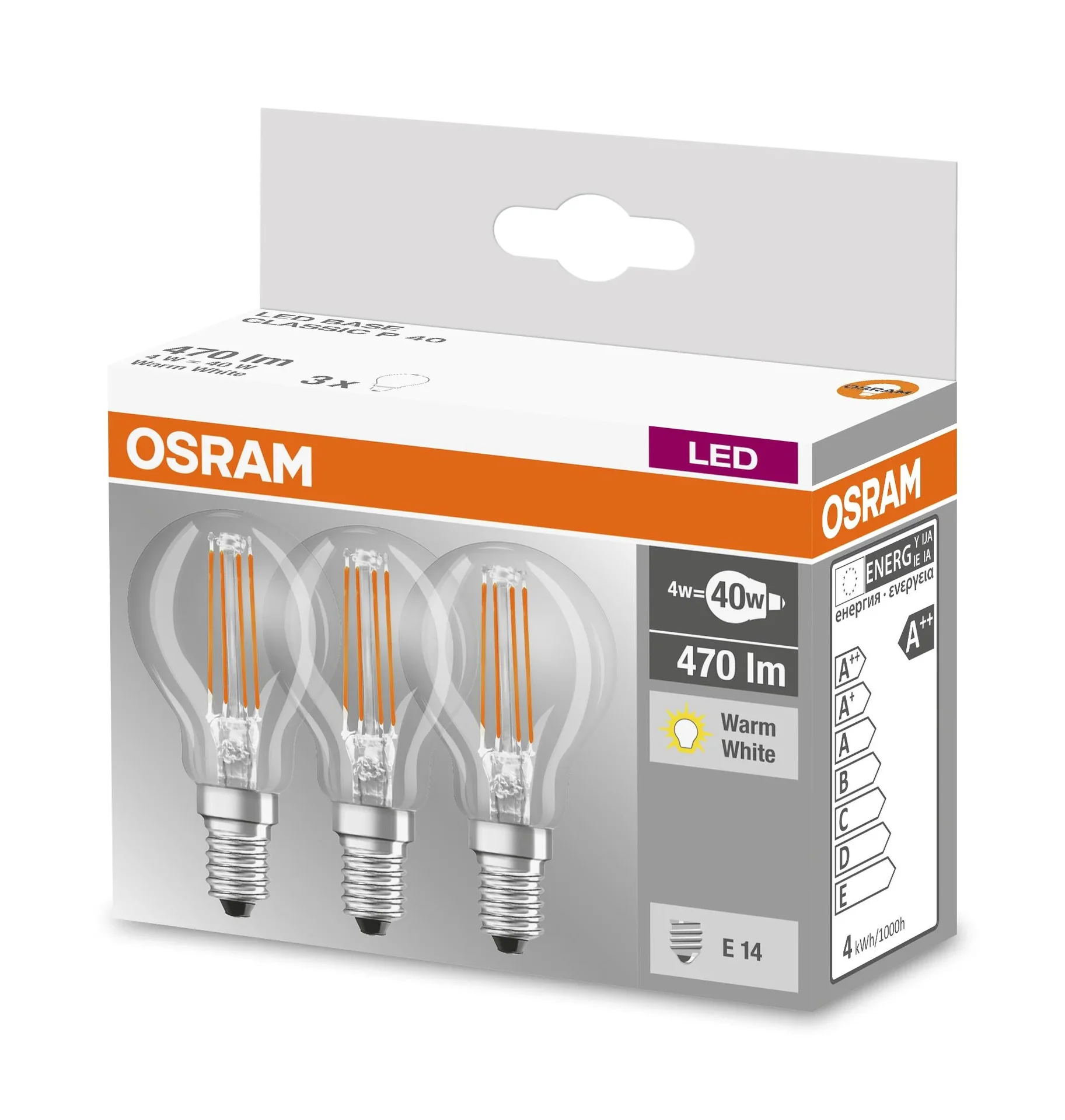 BASE FILAMENT LED Tropfenlampe mit 4 Watt, E14, warmweiß, klar - 3 Stück - 2