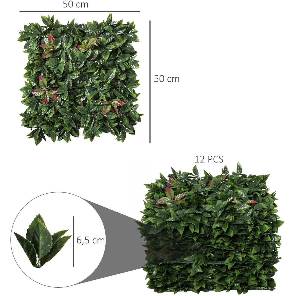 12 Stück künstliches Pflanzenwand Hecke 50x50 cm UV-Schutz Sichtschutz Glanzmispeln Design Heckenpflanze für Garten Outd - 0