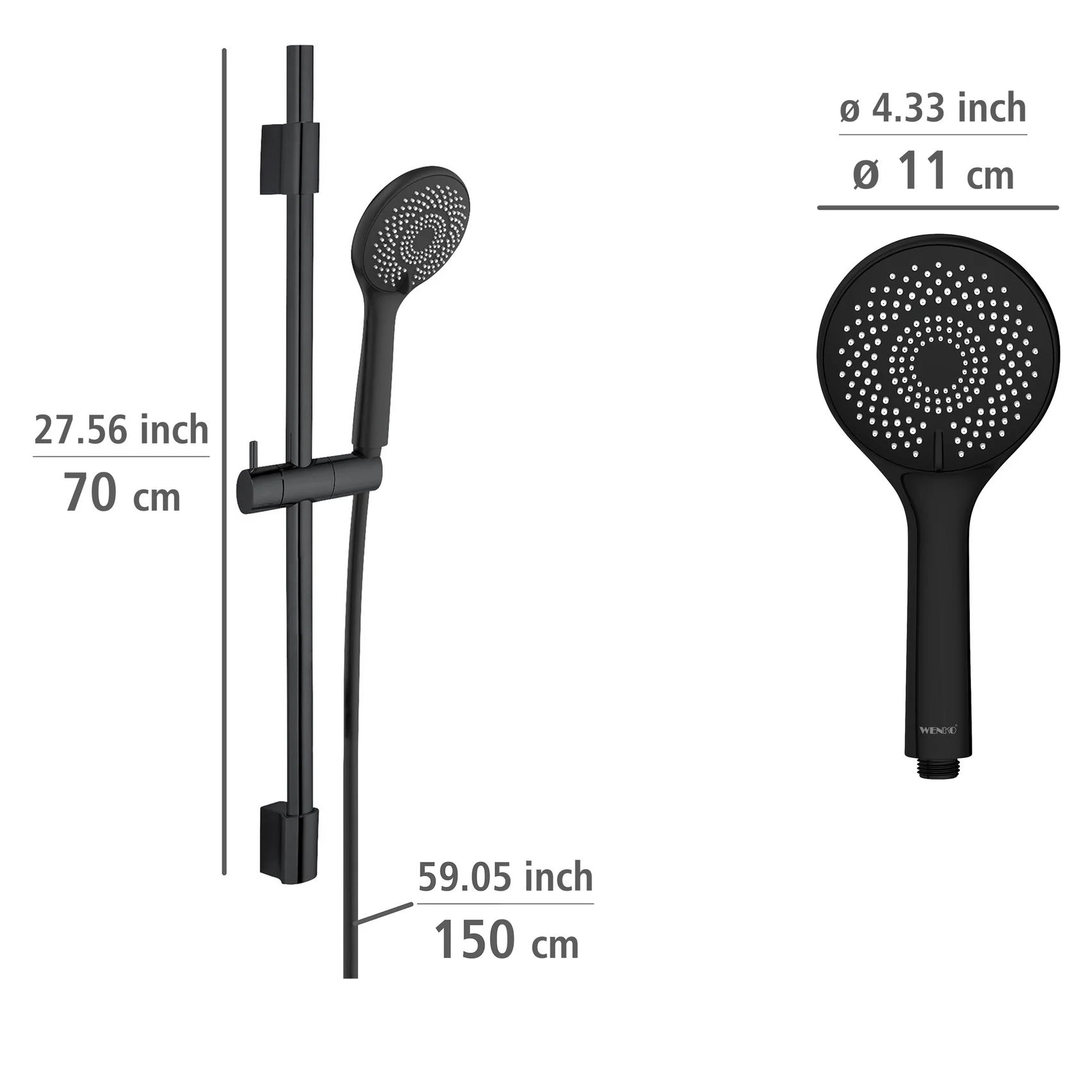 Wasserspar-Brauseset Watersaving Schwarz, Länge Stange: 70 cm - 0