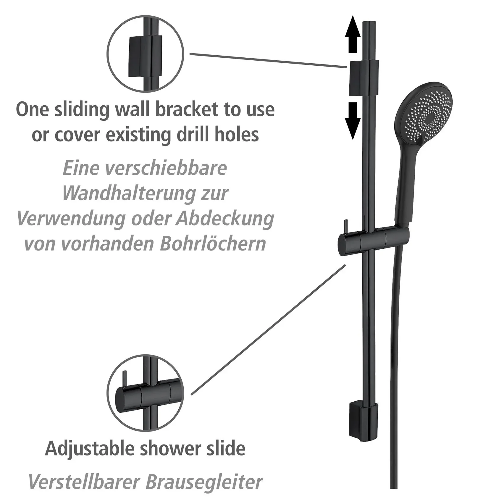 Wasserspar-Brauseset Watersaving Schwarz, Länge Stange: 70 cm - 3