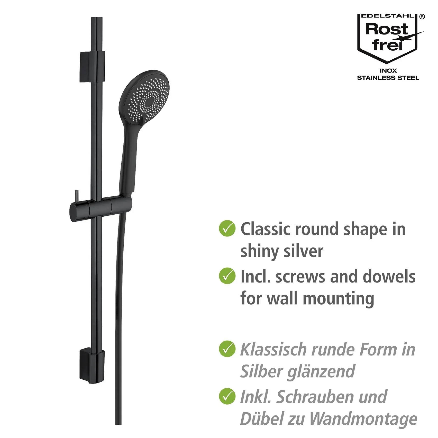 Wasserspar-Brauseset Watersaving Schwarz, Länge Stange: 70 cm - 4