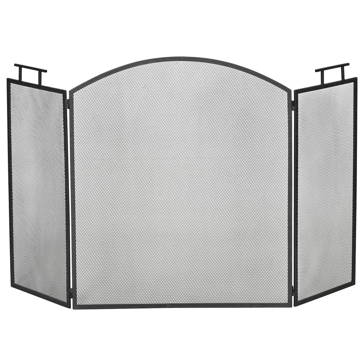 Kaminschutzgitter Funkenschutzgitter mit Netz Eisengitter Kaminschirm zusammengefaltet dreiteilige Design Metall Schwarz - 1