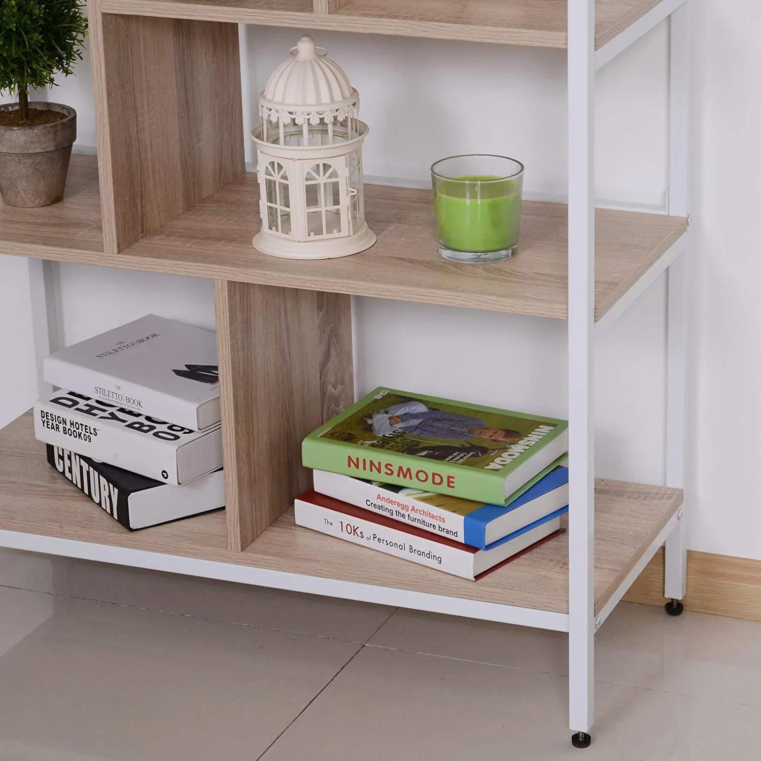 Bücherregal Holzregal Standregal Büroregal Aufbewahrungsregal Dekoregal 9 x Würfel Natur+Weiß 80x35x160cm - 1