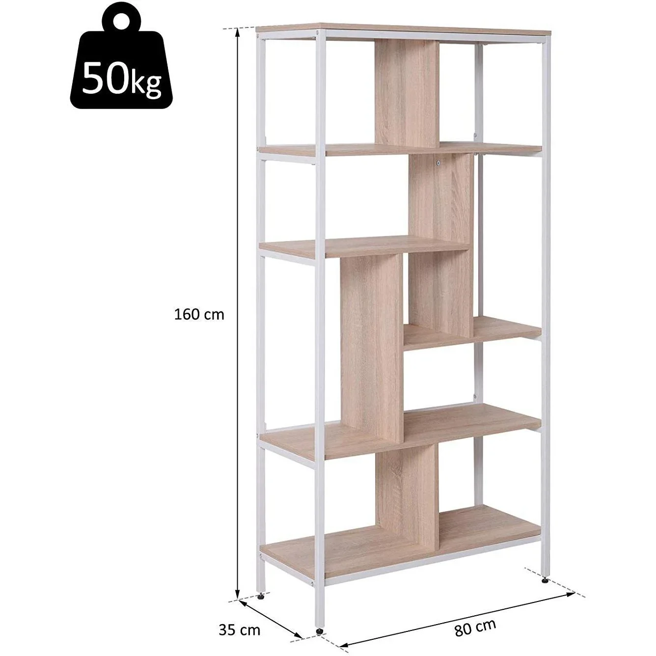 Bücherregal Holzregal Standregal Büroregal Aufbewahrungsregal Dekoregal 9 x Würfel Natur+Weiß 80x35x160cm - 2