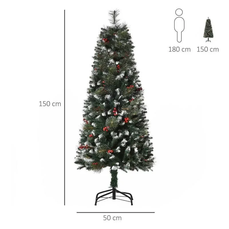 künstlicher Weihnachtsbaum 1,5 m Christbaum Tannenbaum 360 Äste PVC Metall Grün+Weiß Ø50 x 150 cm - 1