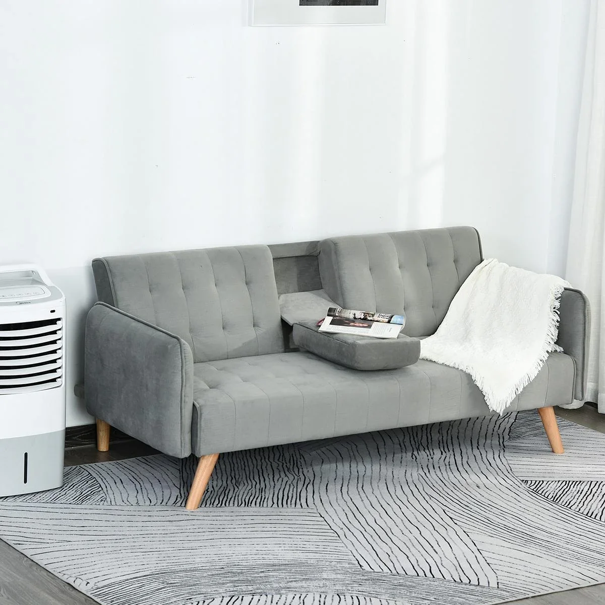 Schlafsofa, Klappsofa, 3-Sitzer Stoffsofa, Chaiselongue, Bettsofa, Sofa mit Schlaffunktion, Sofagarnitur, Verstellbarer - 1