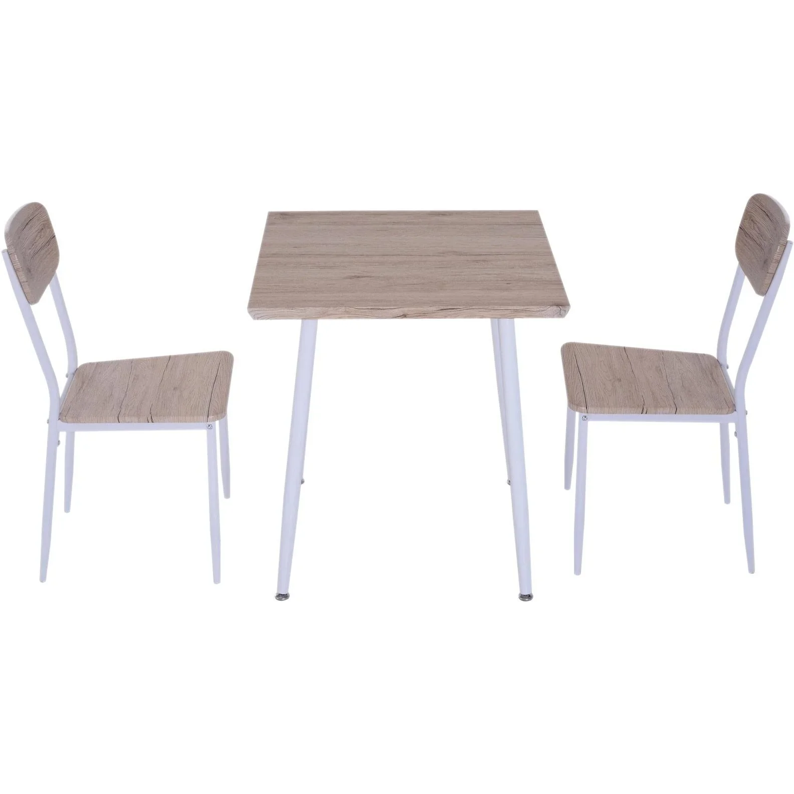 3-teilige Essgruppe Sitzgruppe Esstisch Set Holztisch Naturholzmaserung mit 1 Tisch + 2 Stühlen - 4